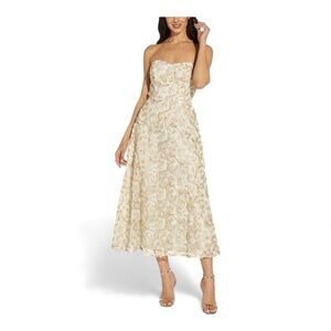ADRIANNA PAPELL Floral Embroidered Strapless Fit & Flare Dress NWT